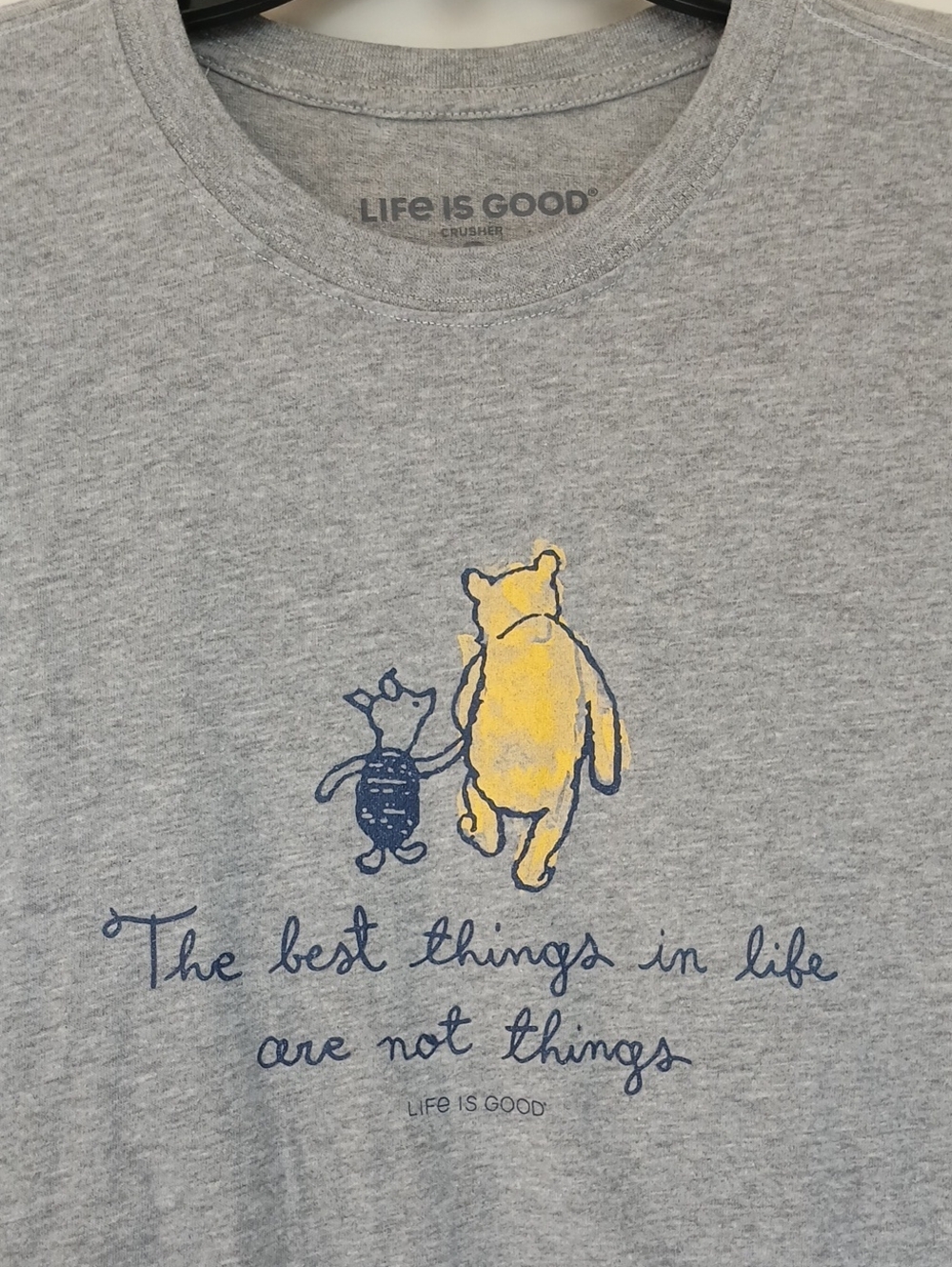 Life is Good Pooh & Piglet Graphic Long Sleeve Gray T-Shirt Size Small - Picture 2 of 6